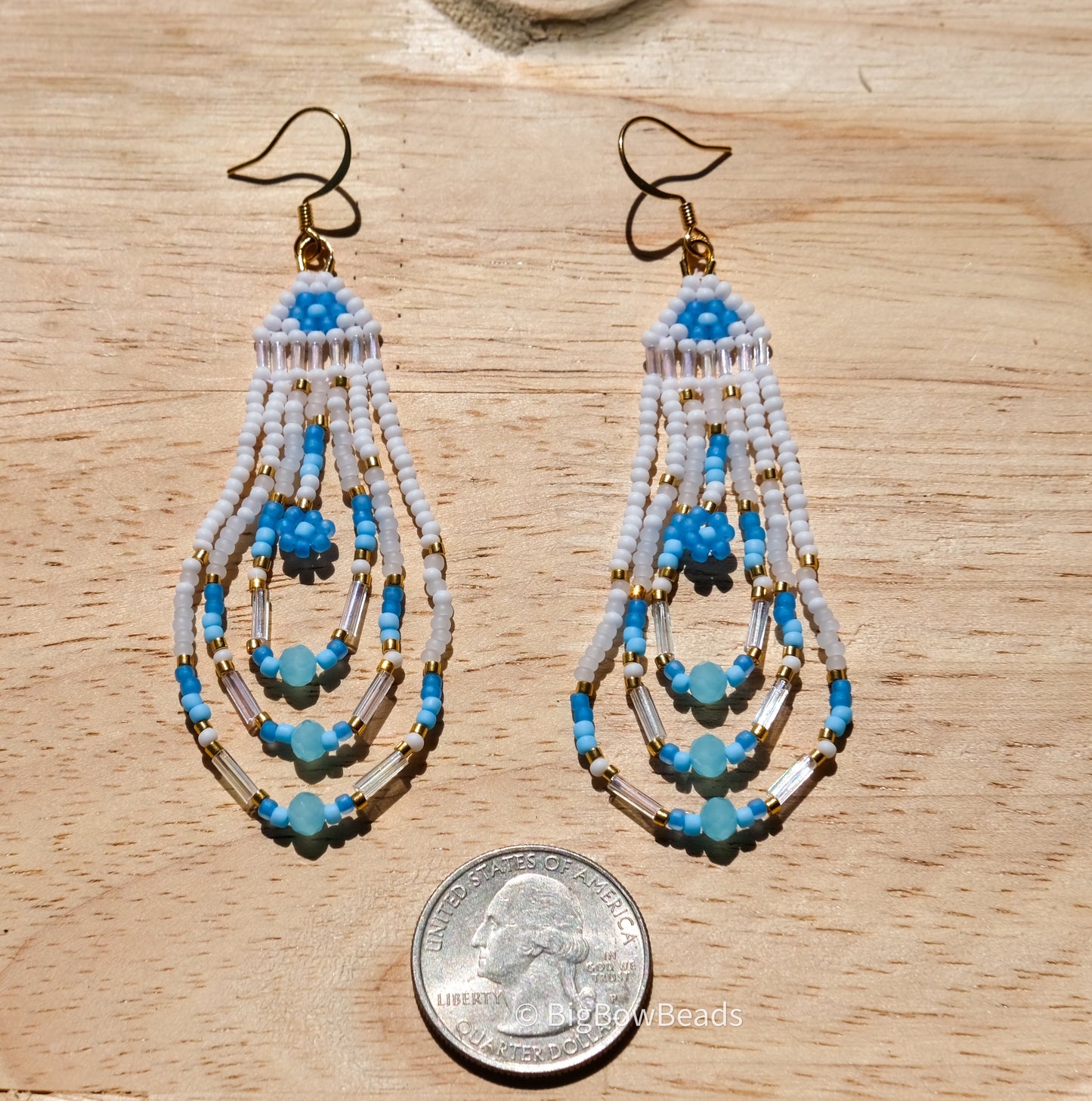 Blue Neon Flower Fringe Earrings
