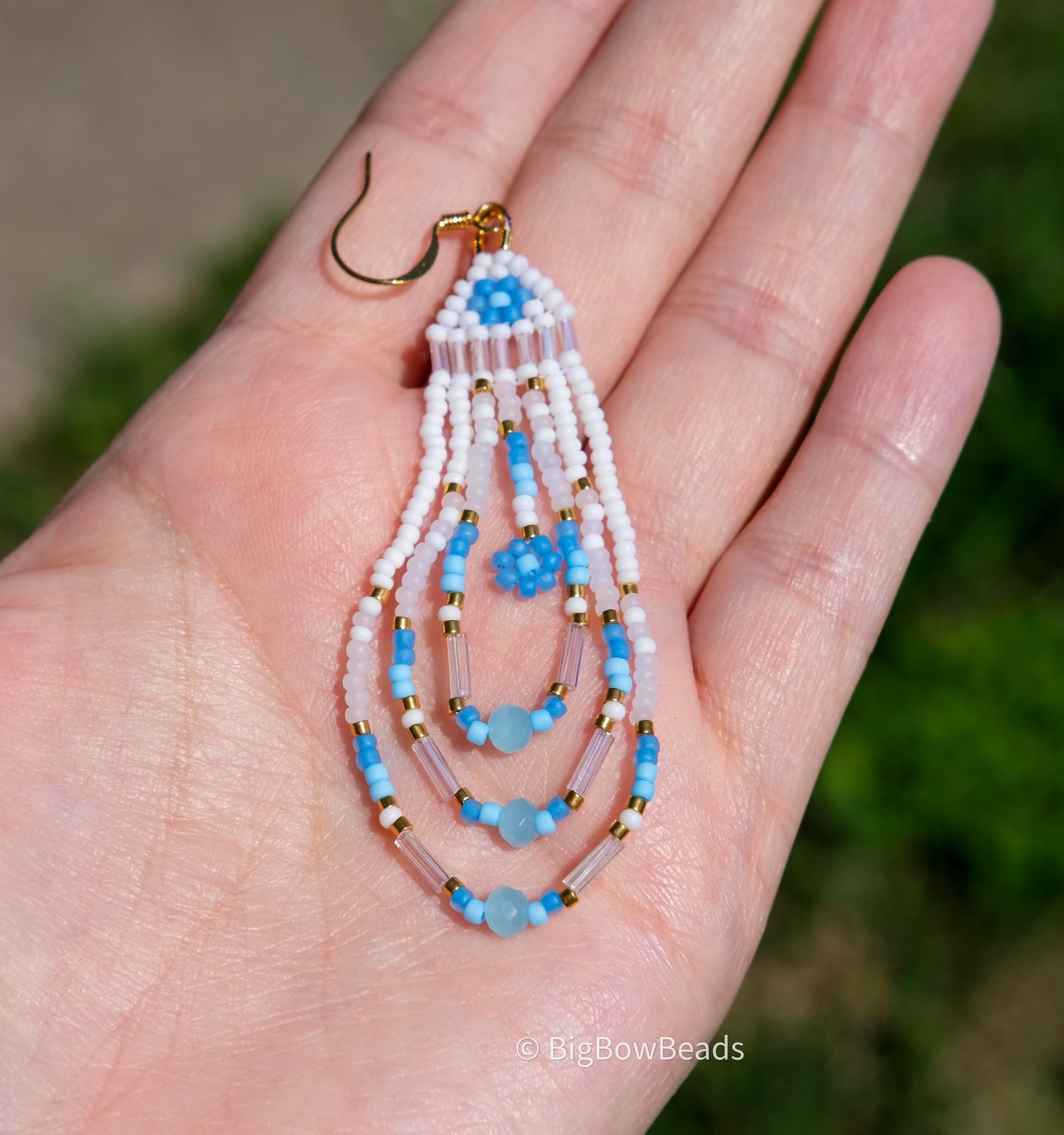 Blue Neon Flower Fringe Earrings