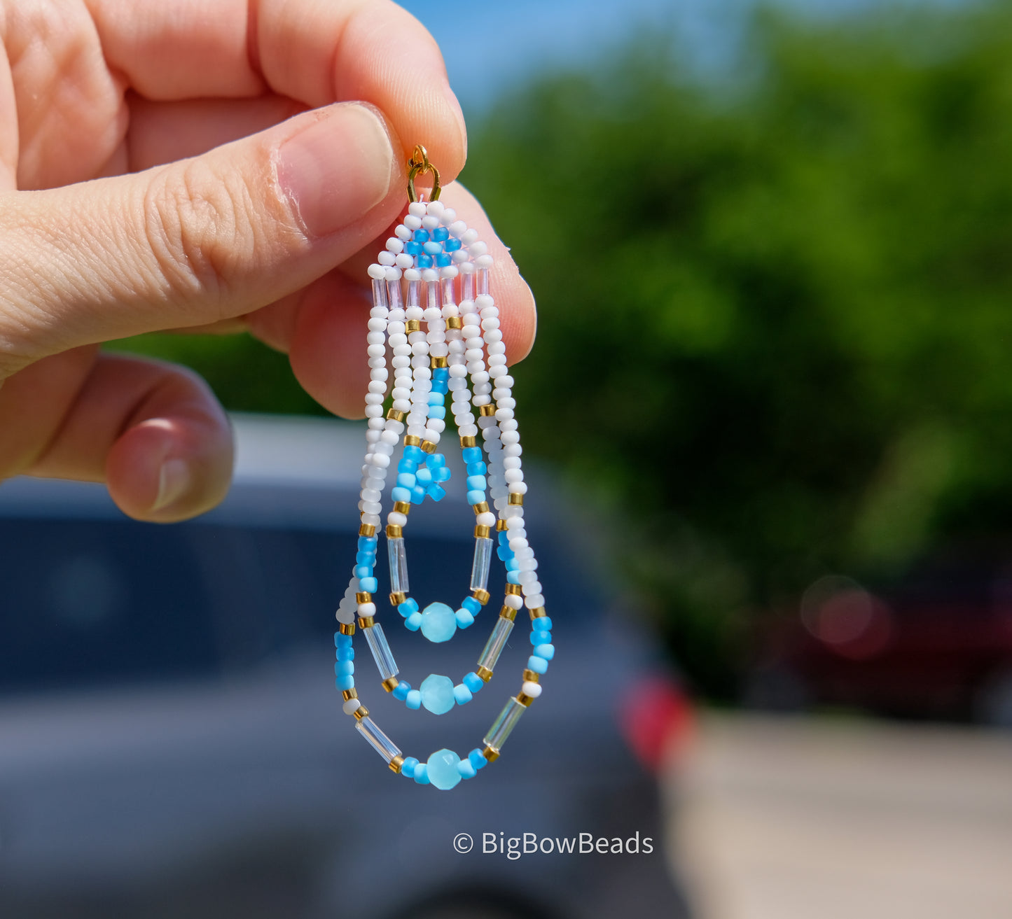 Blue Neon Flower Fringe Earrings