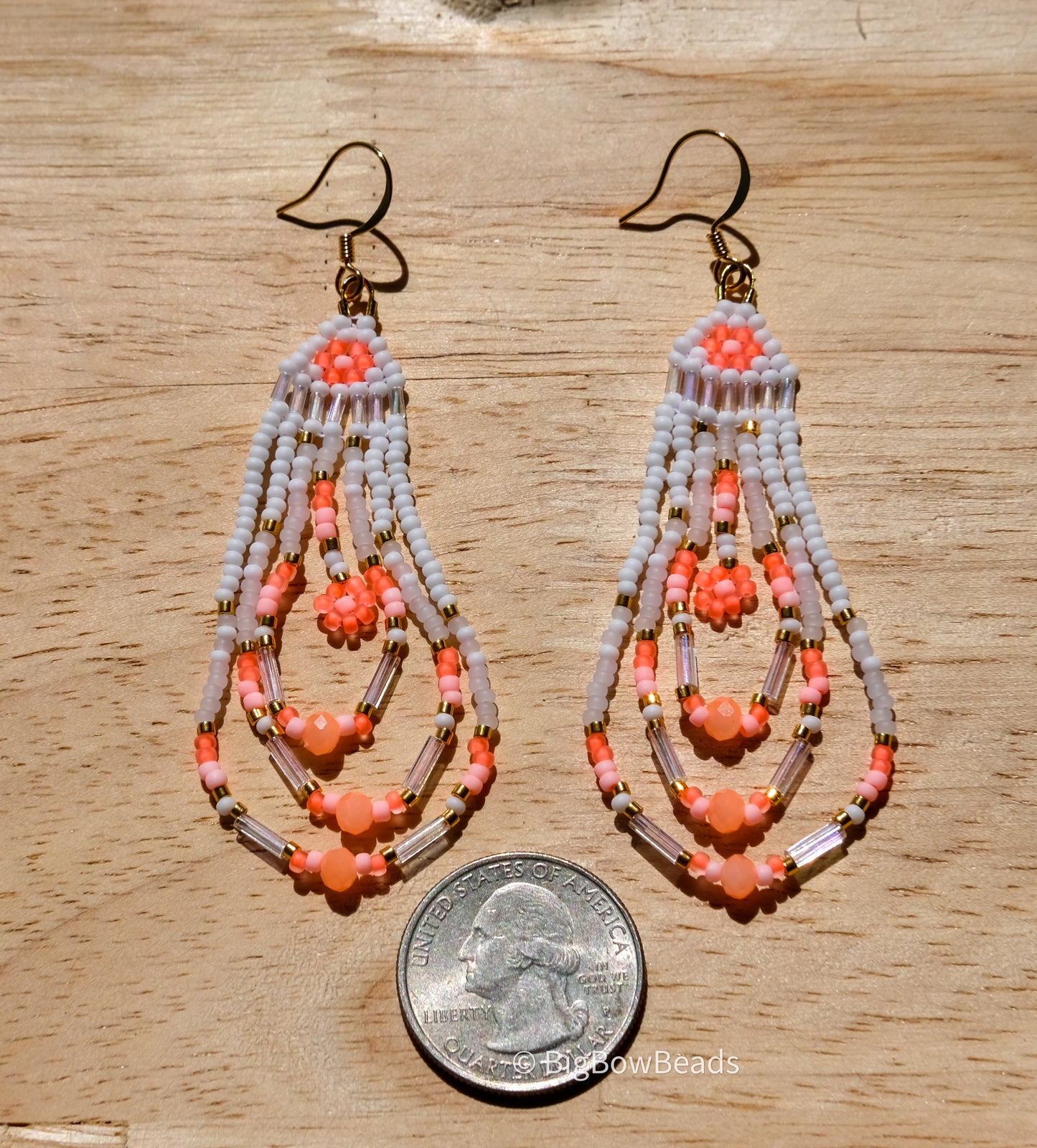 Orange Neon Flower Fringe Earrings