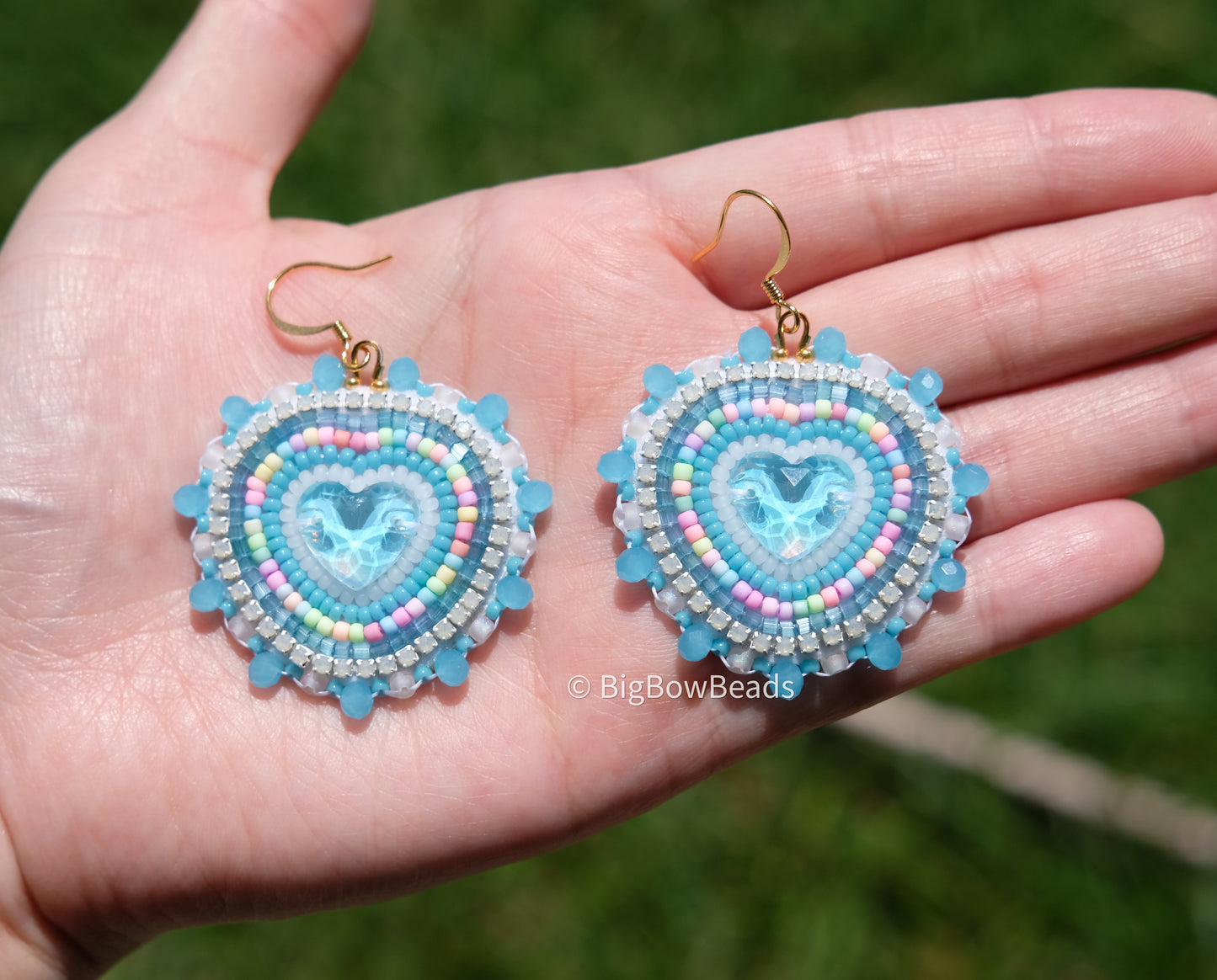 Blue Teal Mocha Heart Earrings