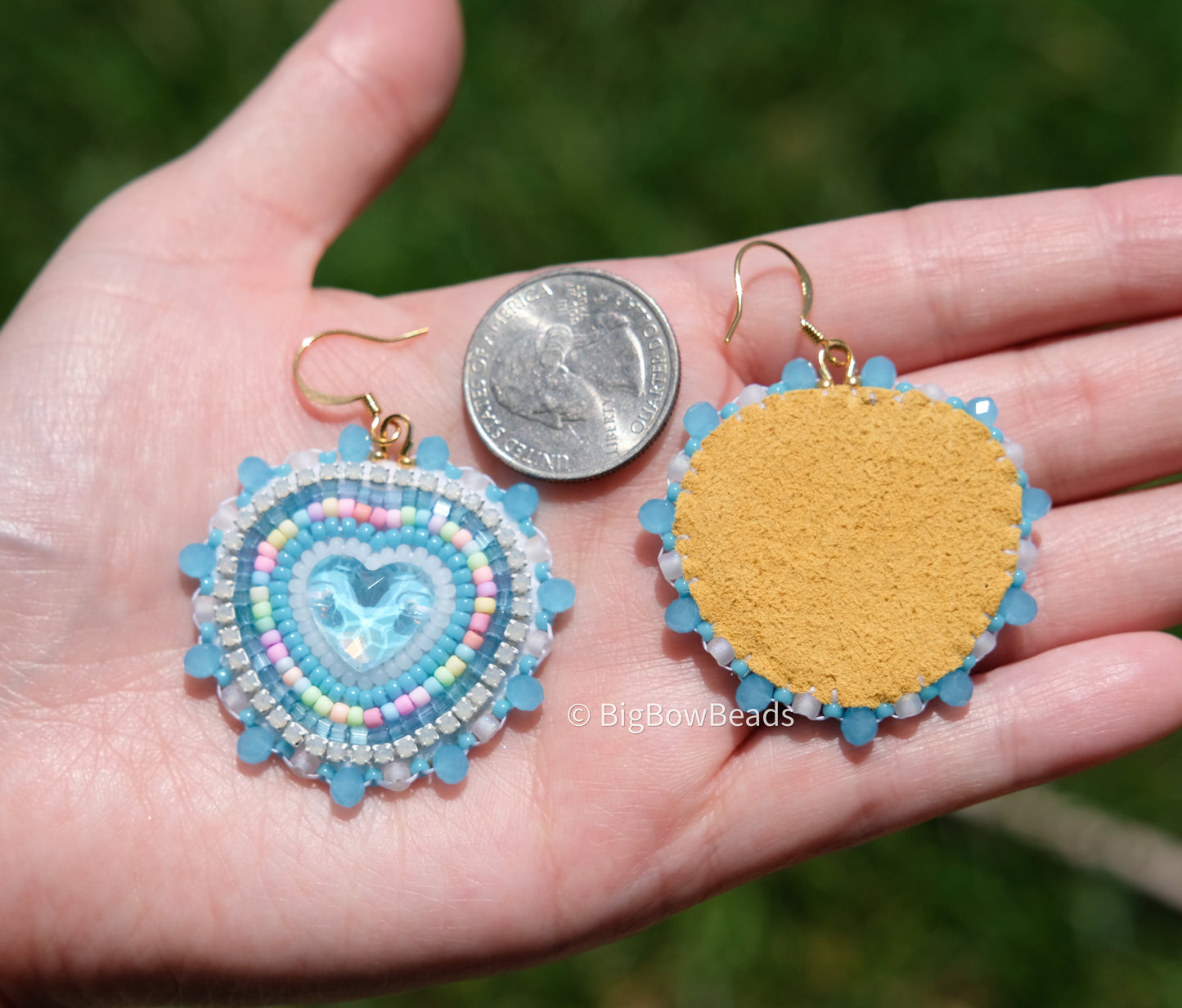 Blue Teal Mocha Heart Earrings
