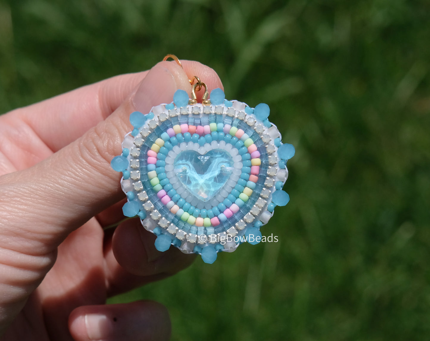 Blue Teal Mocha Heart Earrings