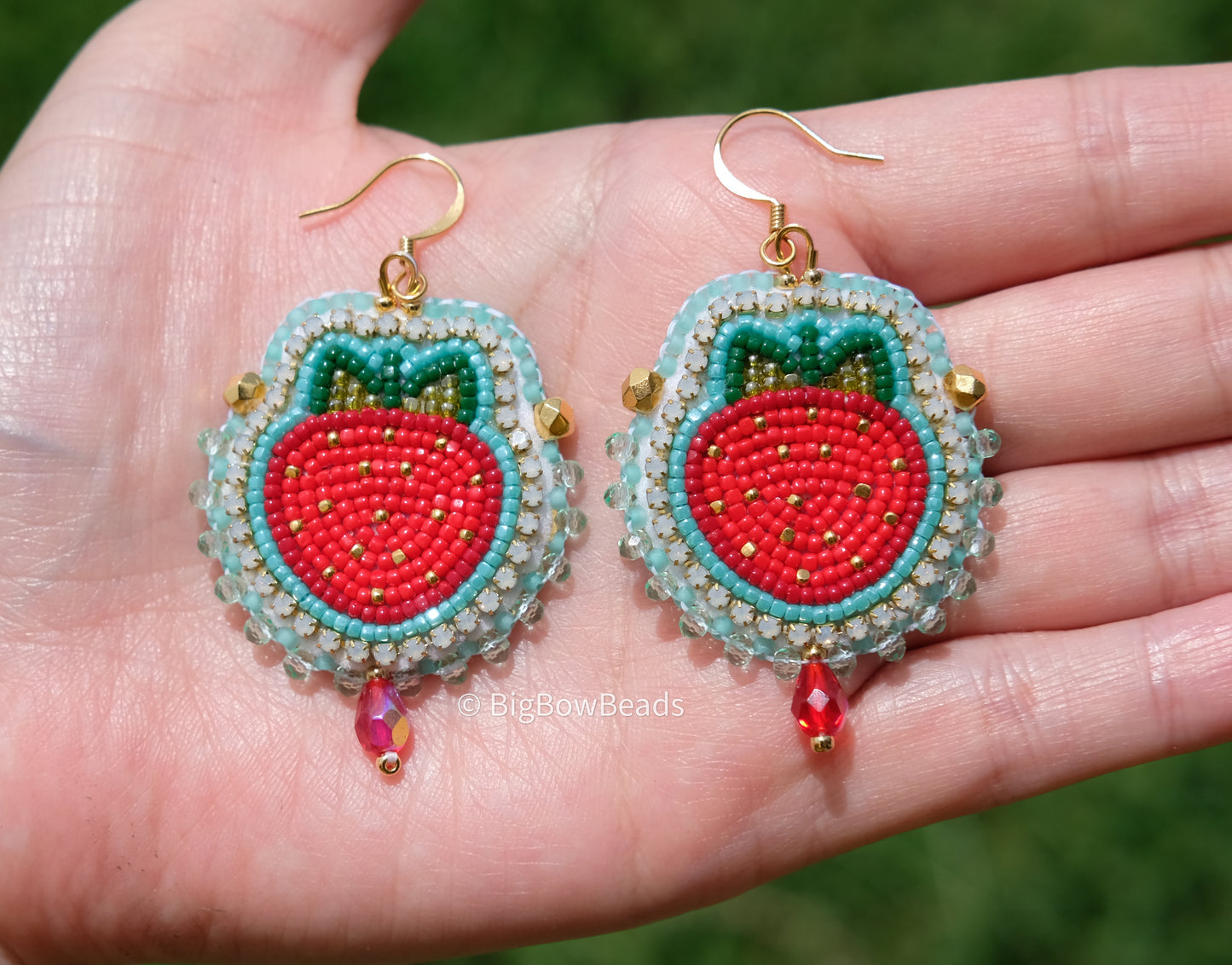 Blue Seafoam Strawberry Earrings
