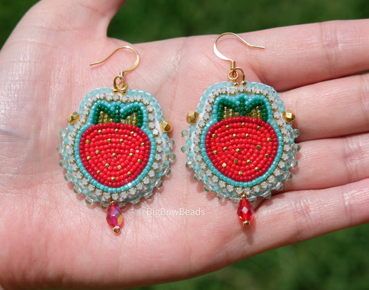 Blue Seafoam Strawberry Earrings