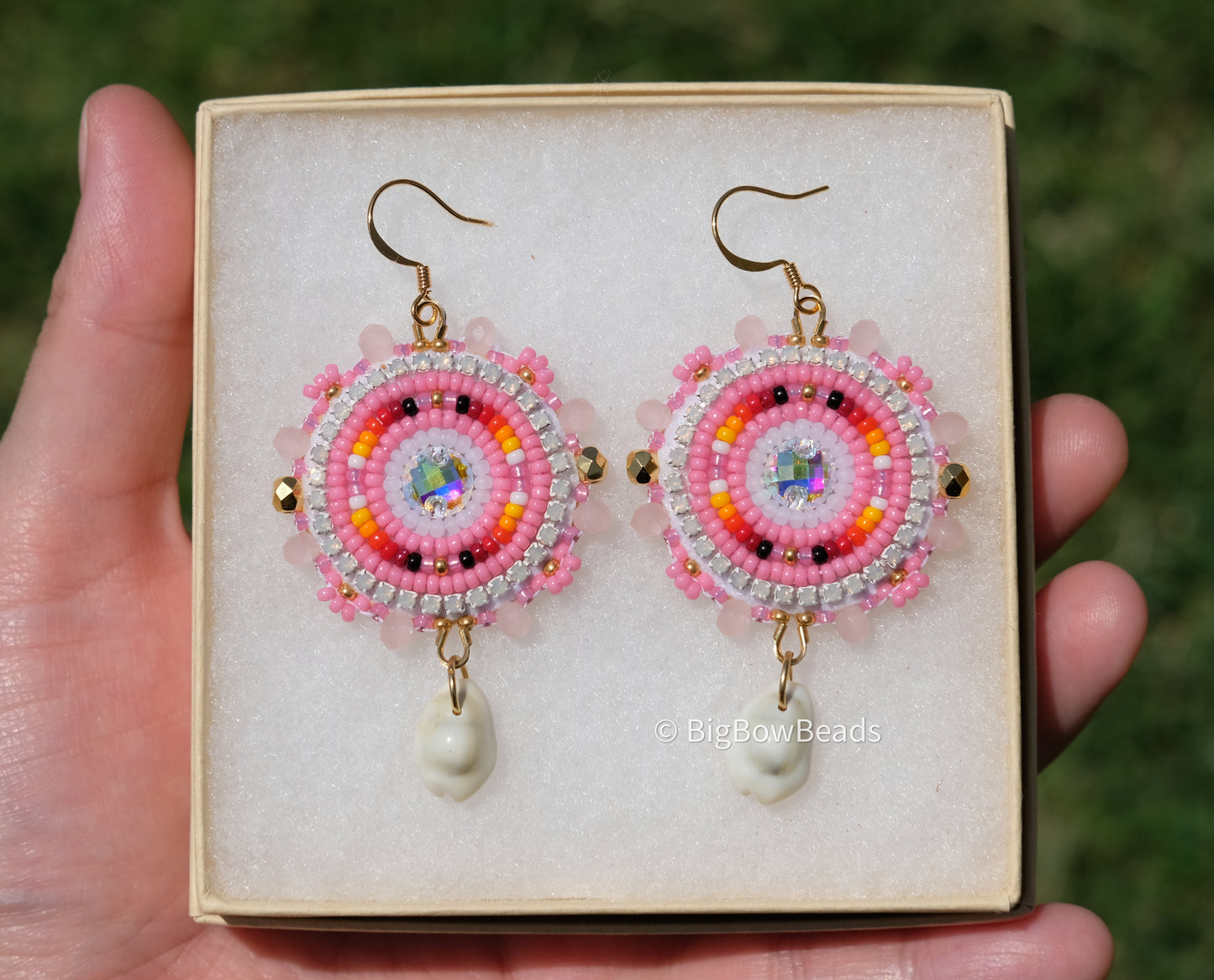 Summer Pink and Fire Circle Earrings