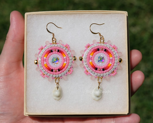 Summer Pink and Fire Circle Earrings
