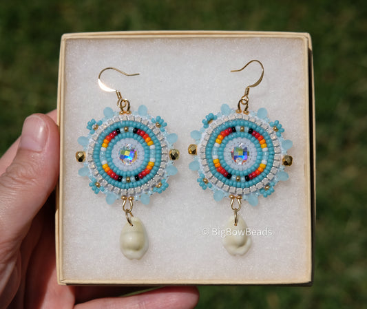 Summer Blue and Fire Circle Earrings