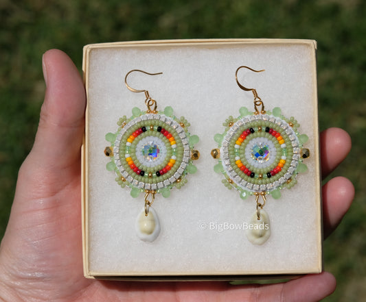 Summer Green and Fire Circle Earrings