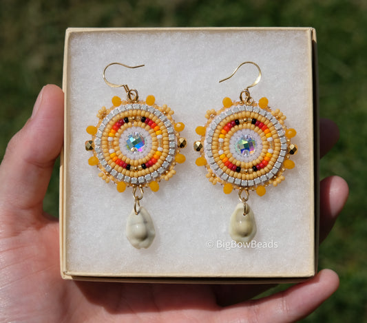 Summer Yellow and Fire Circle Earrings