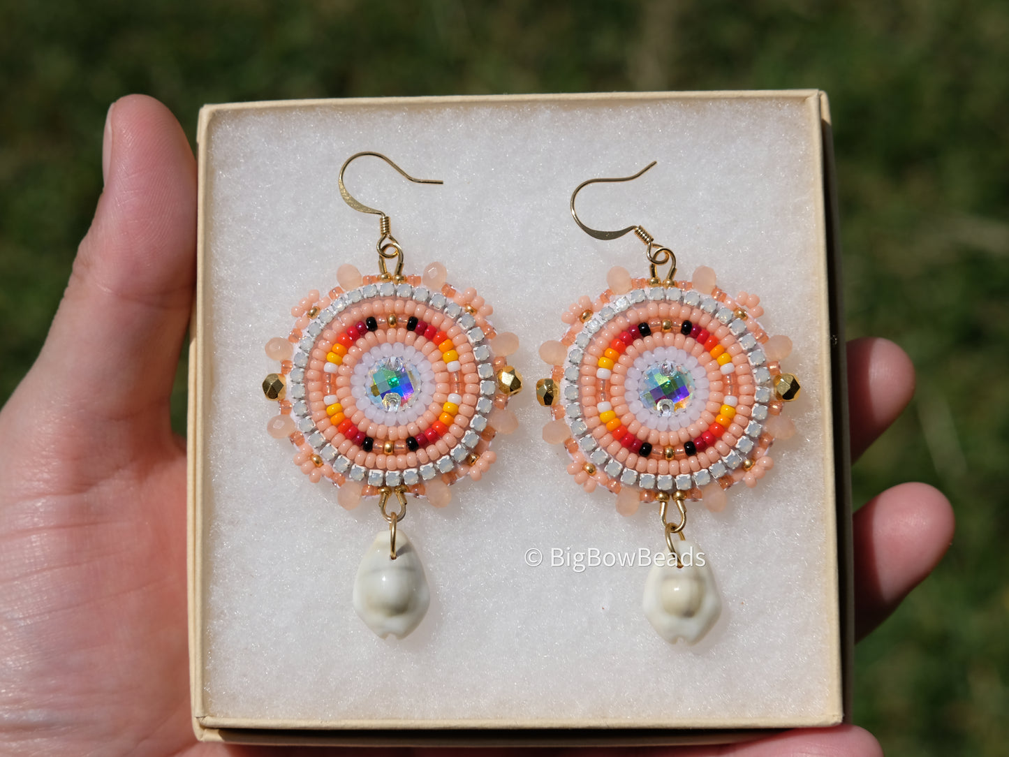 Summer Peach and Fire Circle Earrings