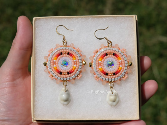 Summer Peach and Fire Circle Earrings