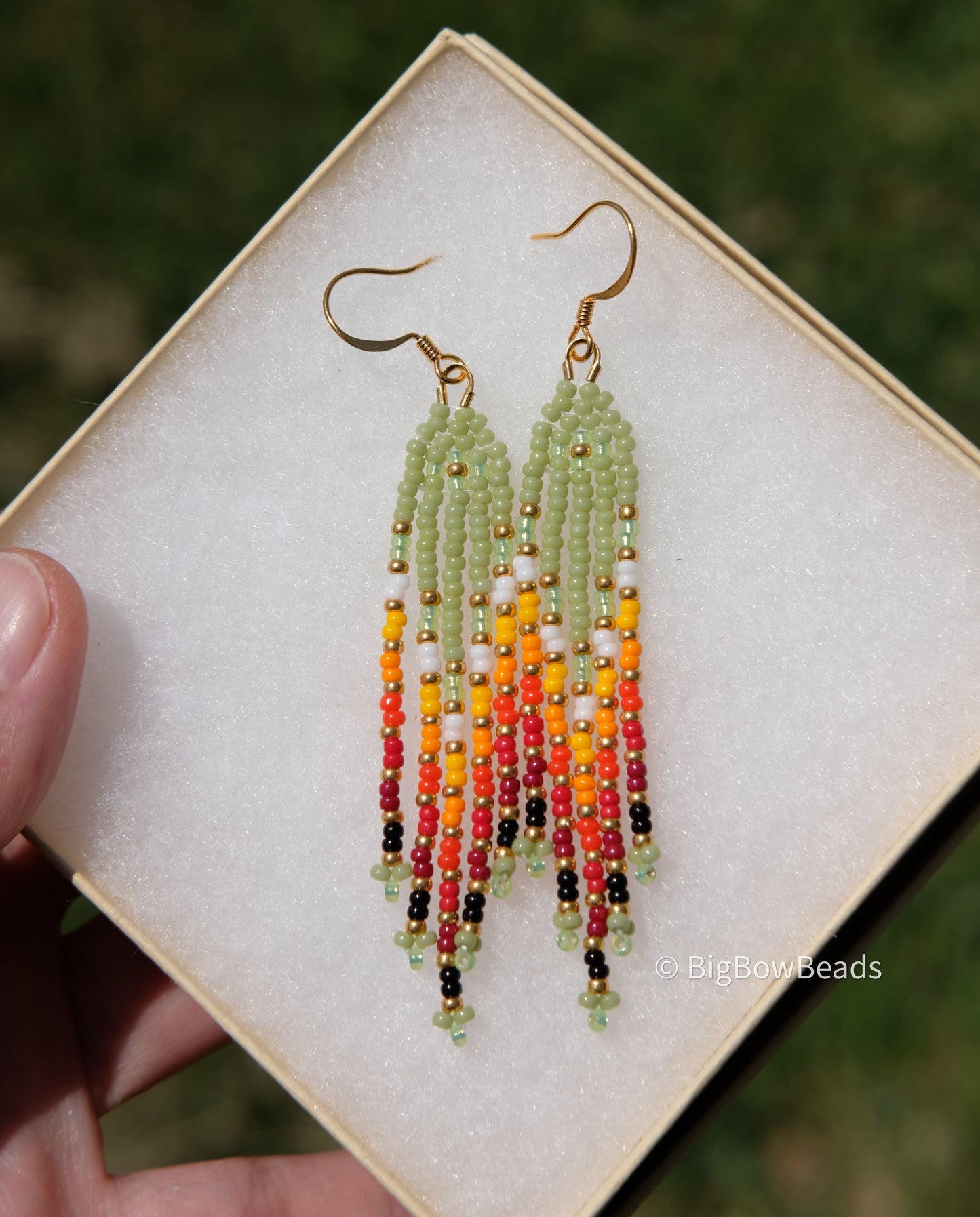 Summer Green and Fire Mini Fringe Earrings