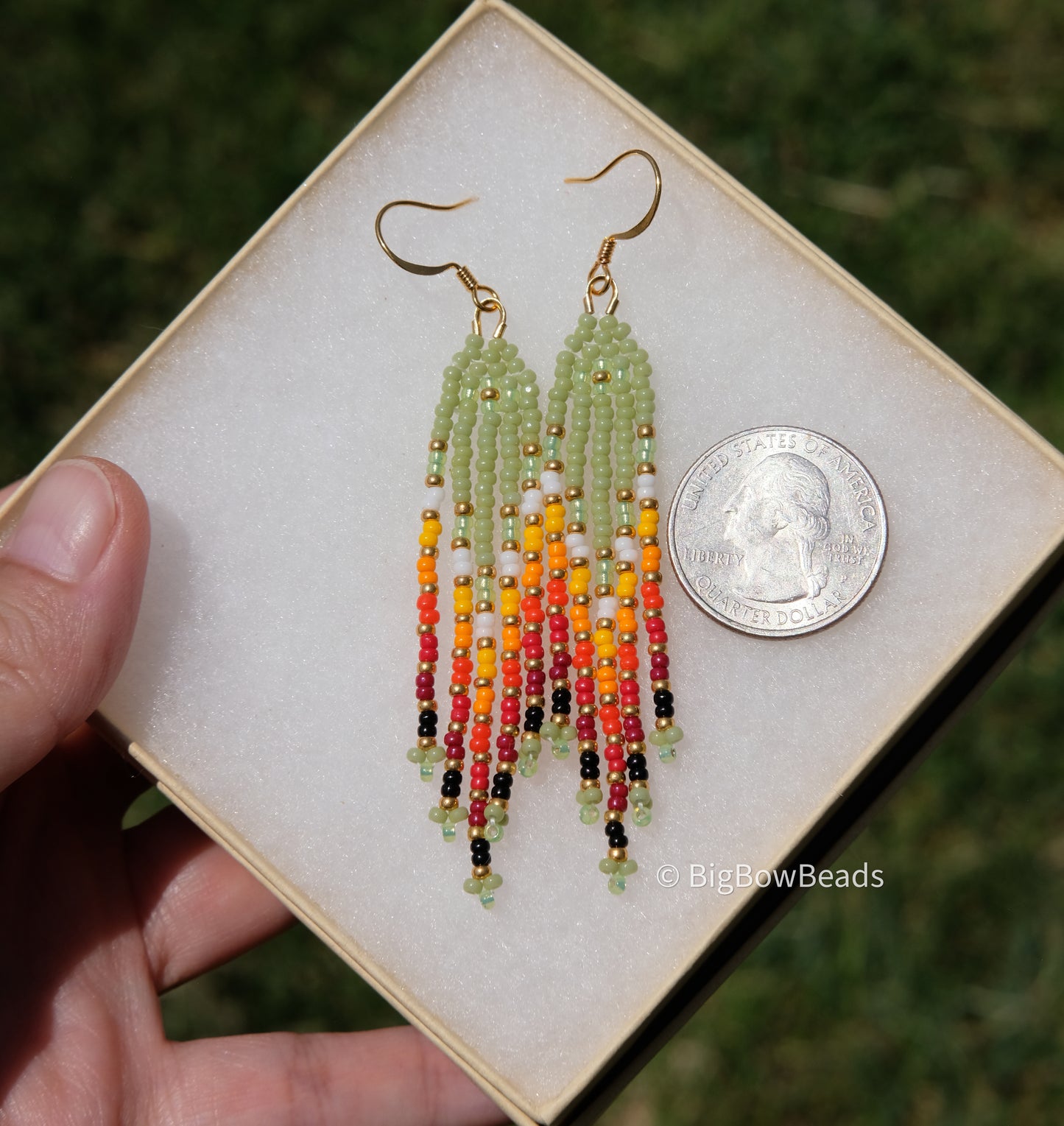 Summer Green and Fire Mini Fringe Earrings