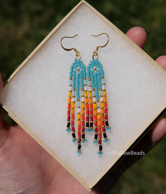 Summer Blue and Fire Mini Fringe Earrings