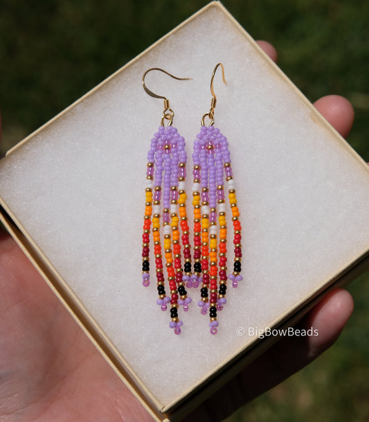 Summer Purple and Fire Mini Fringe Earrings