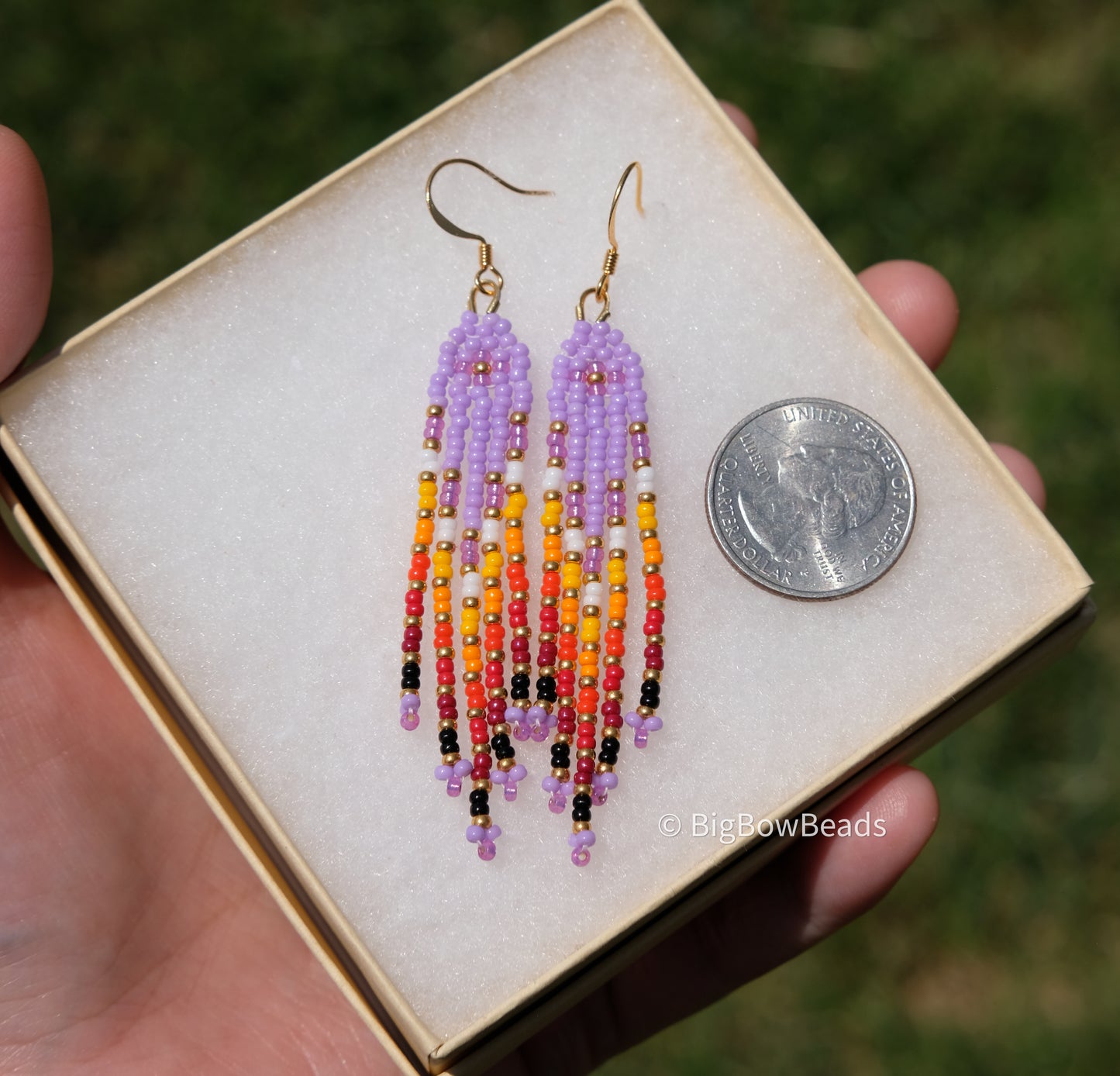 Summer Purple and Fire Mini Fringe Earrings