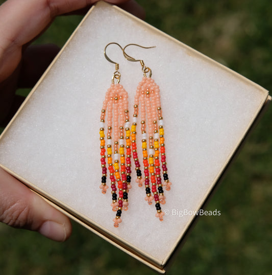 Summer Peach and Fire Mini Fringe Earrings