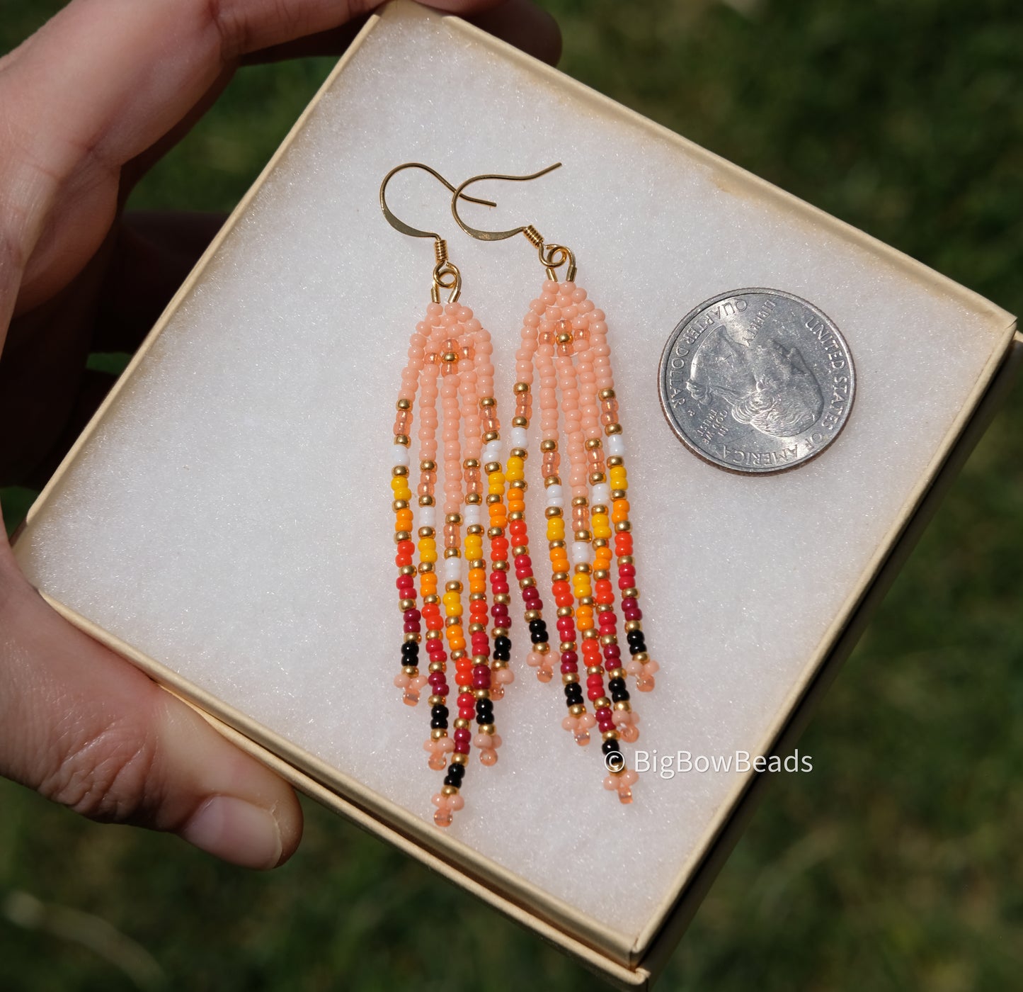 Summer Peach and Fire Mini Fringe Earrings