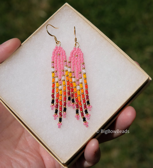 Summer Pink and Fire Mini Fringe Earrings