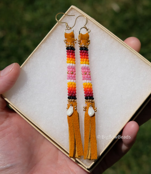 Summer Pink and Fire Buffalo Tail Earrings