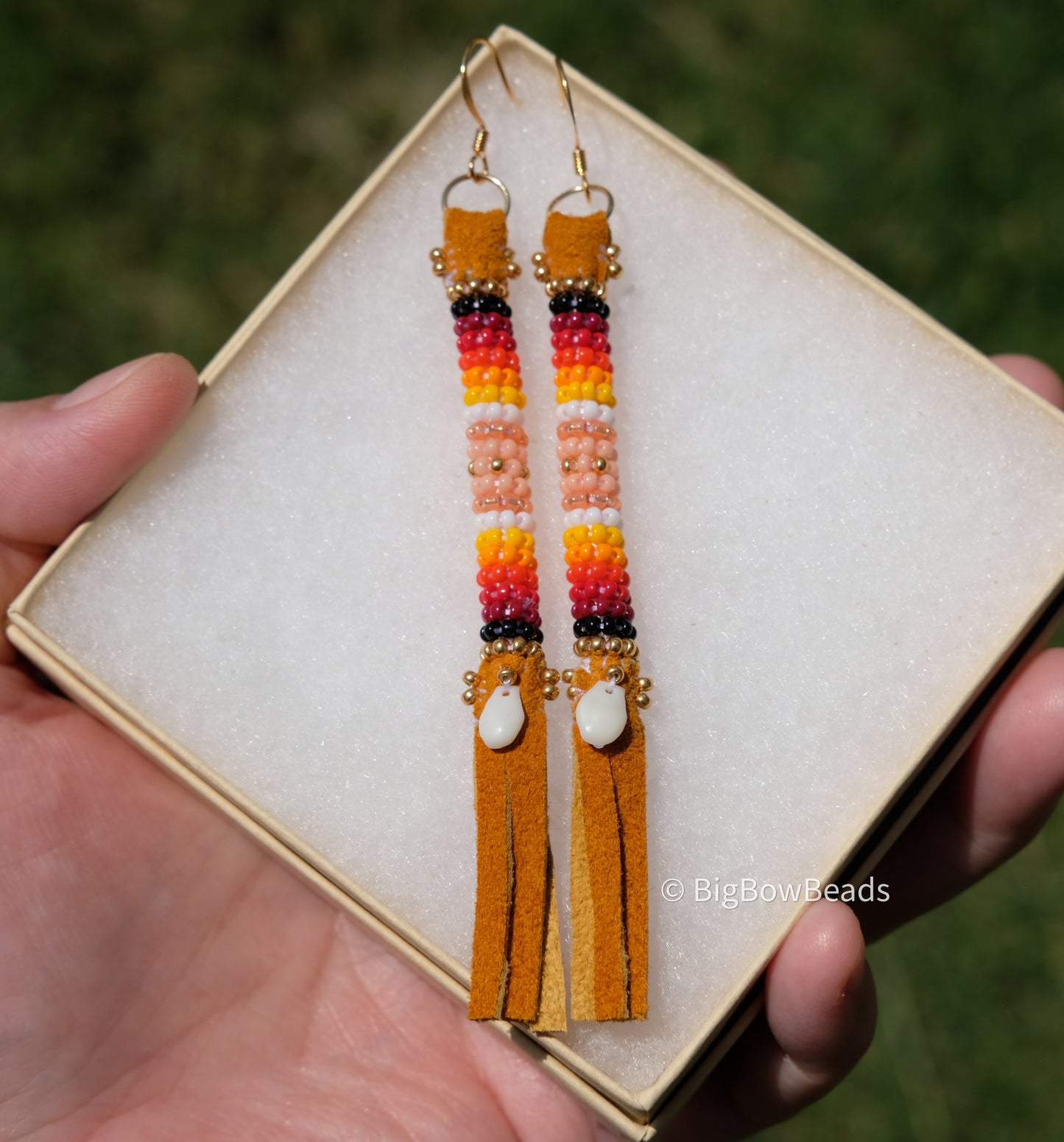 Summer Peach and Fire Buffalo Tail Earrings