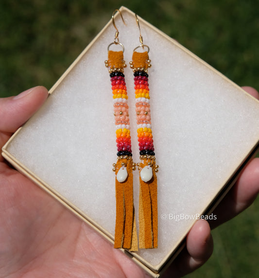 Summer Peach and Fire Buffalo Tail Earrings
