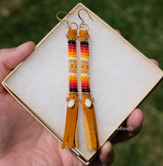 Summer Yellow and Fire Buffalo Tail Earrings