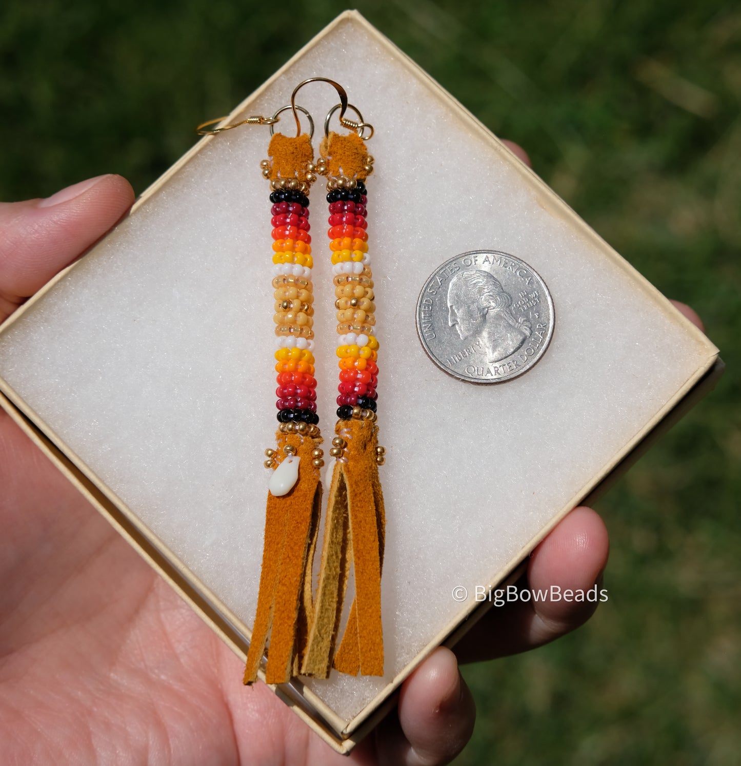 Summer Yellow and Fire Buffalo Tail Earrings