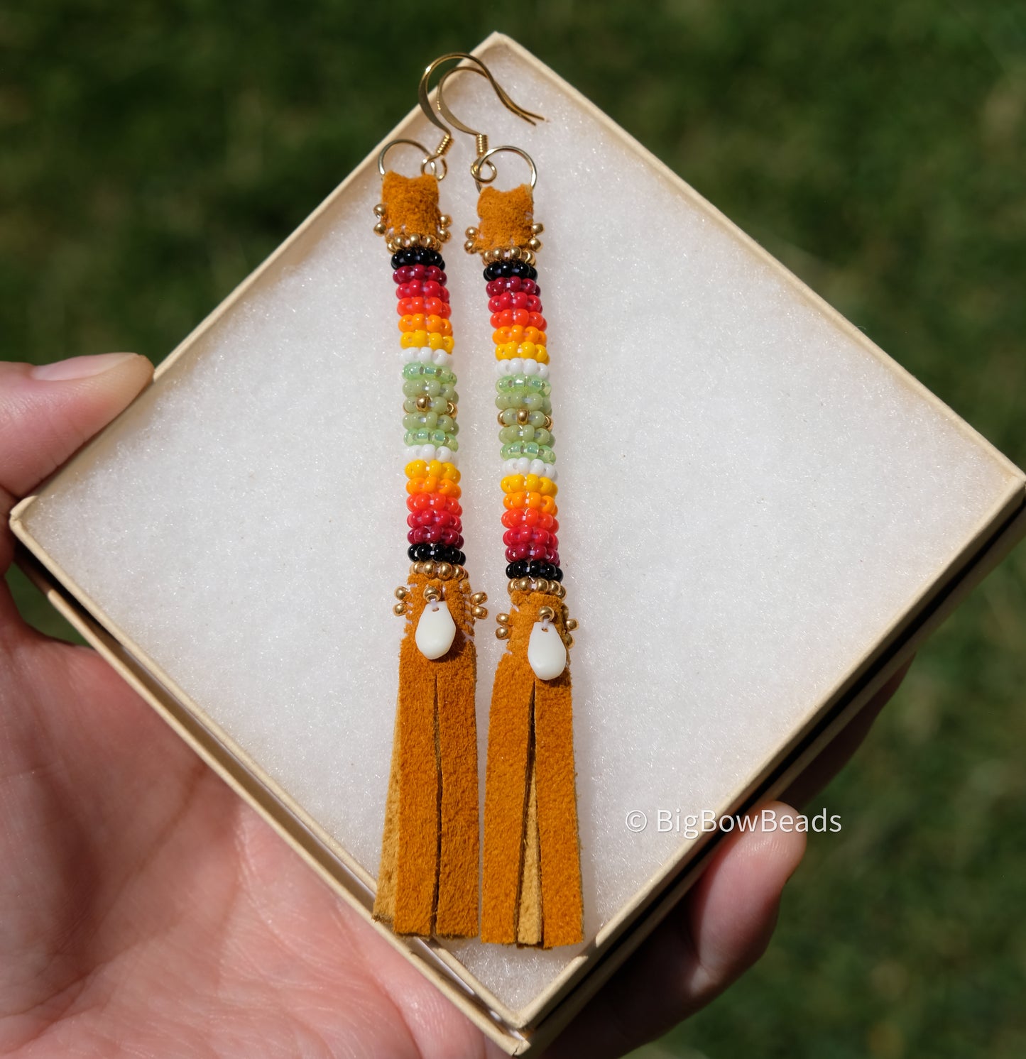 Summer Green and Fire Buffalo Tail Earrings