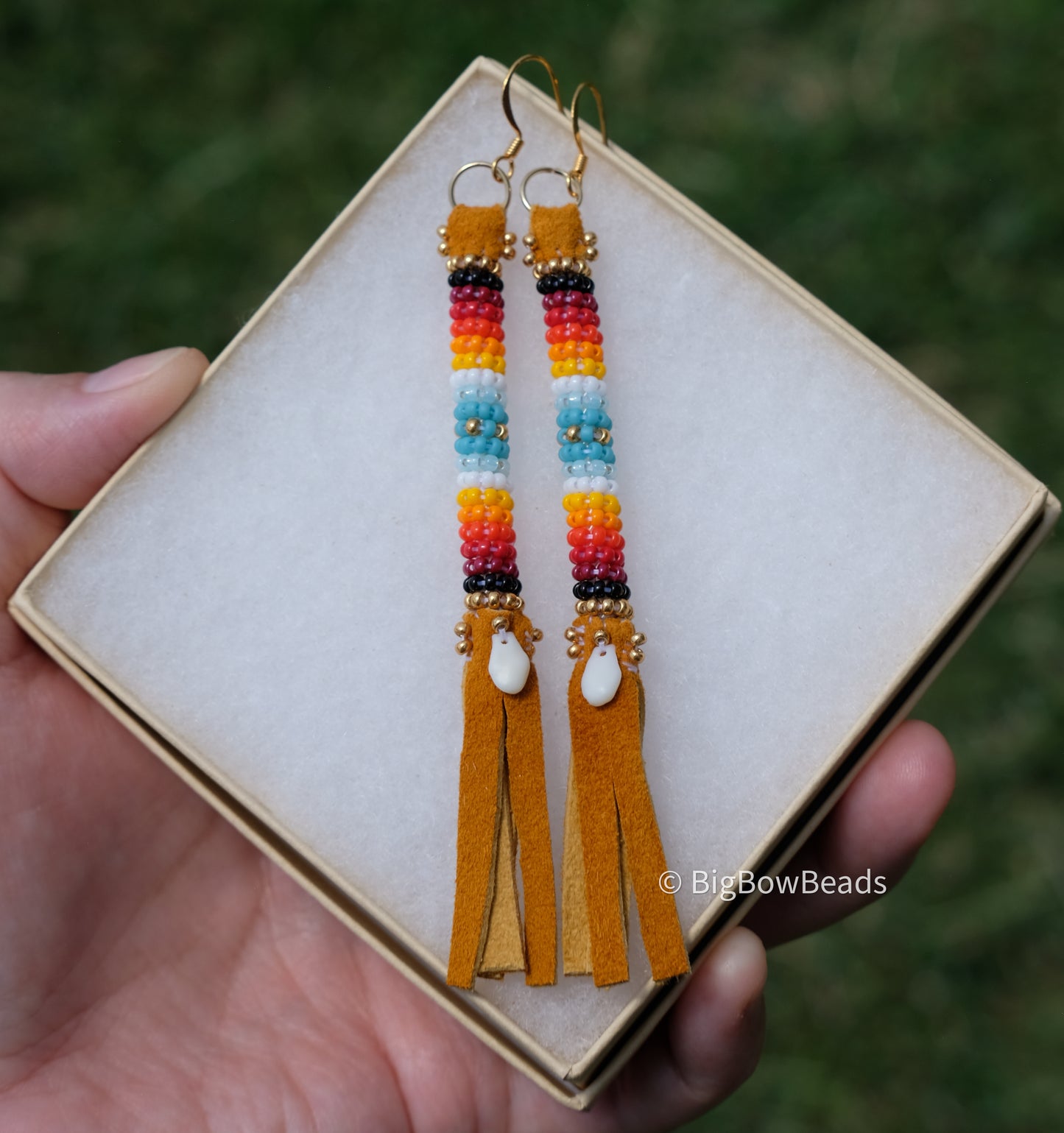 Summer Blue and Fire Buffalo Tail Earrings