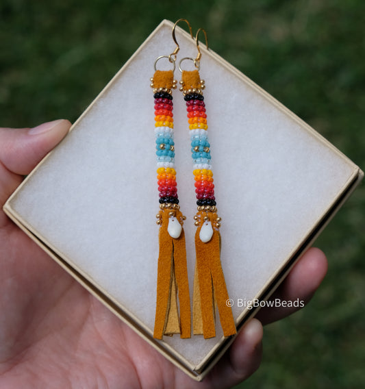 Summer Blue and Fire Buffalo Tail Earrings