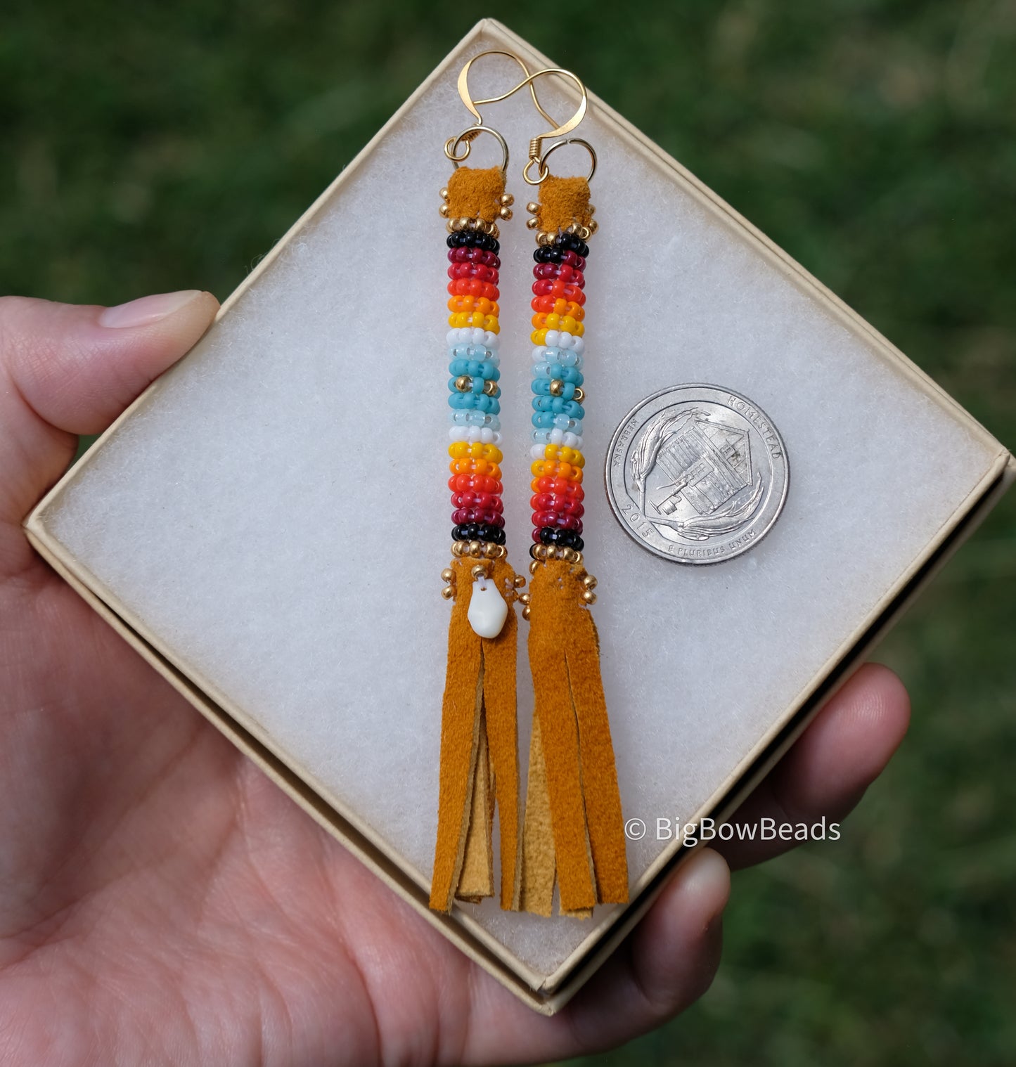 Summer Blue and Fire Buffalo Tail Earrings