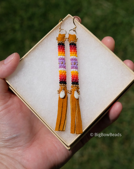 Summer Purple and Fire Buffalo Tail Earrings