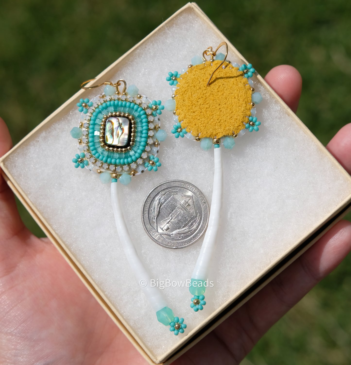 Turquoise Green Abalone and Dentalium Earrings