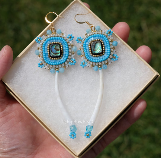 Sky Blue Abalone and Dentalium Earrings