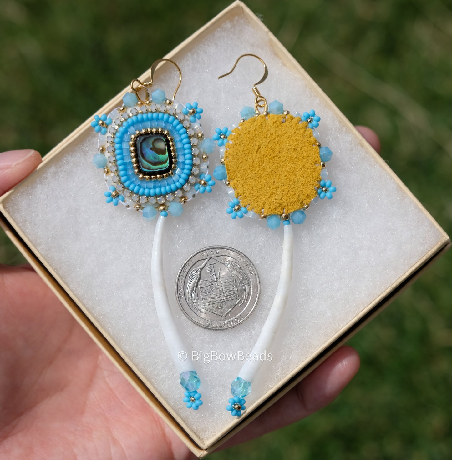 Sky Blue Abalone and Dentalium Earrings