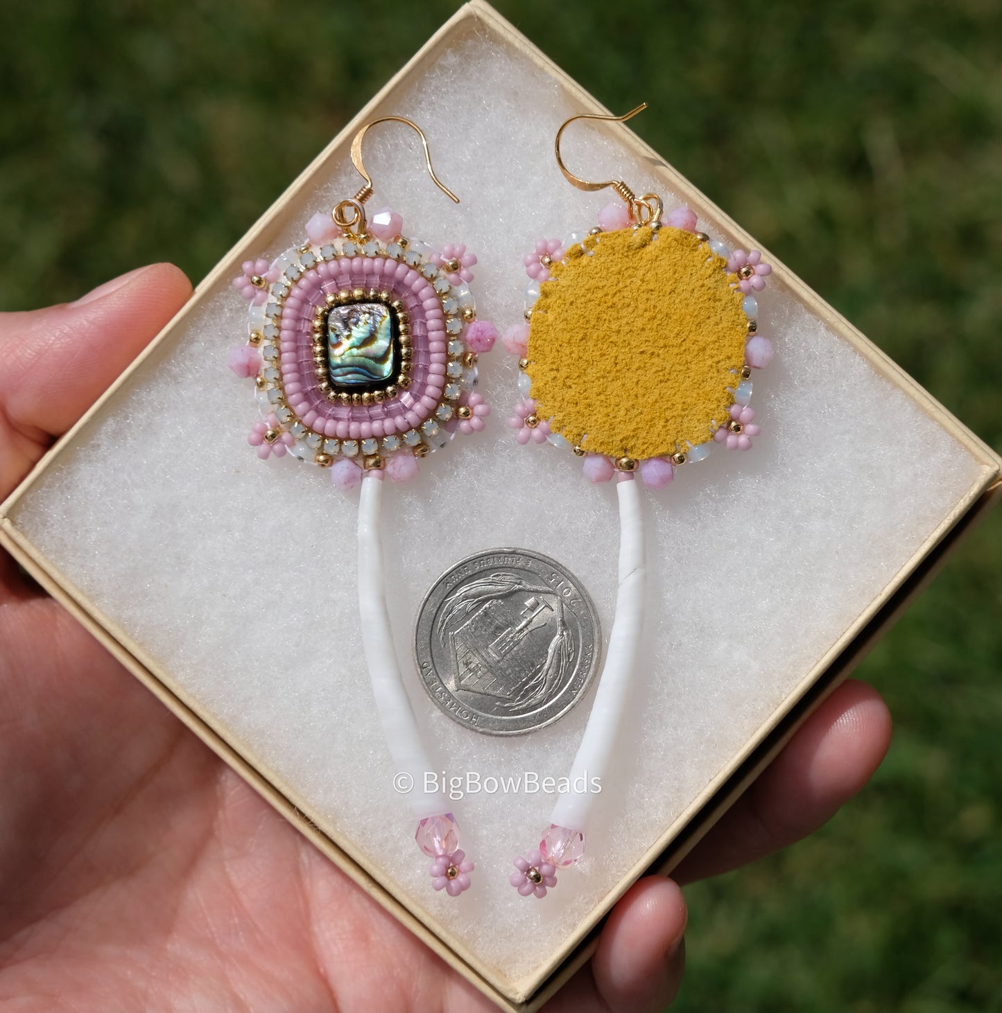 Mauve Abalone and Dentalium Earrings