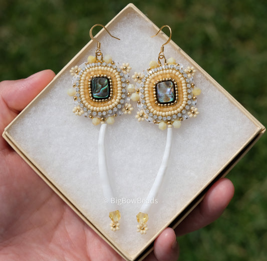Cream Yellow Abalone and Dentalium Earrings