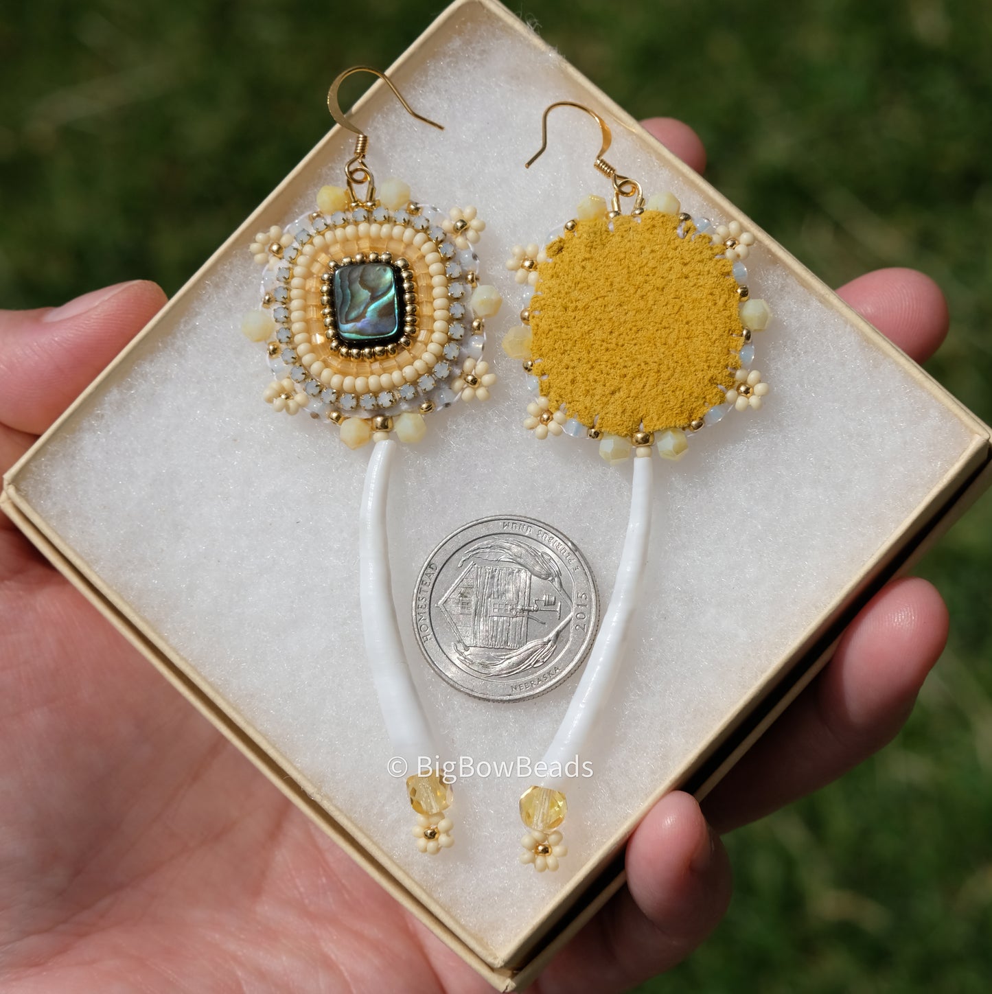 Cream Yellow Abalone and Dentalium Earrings