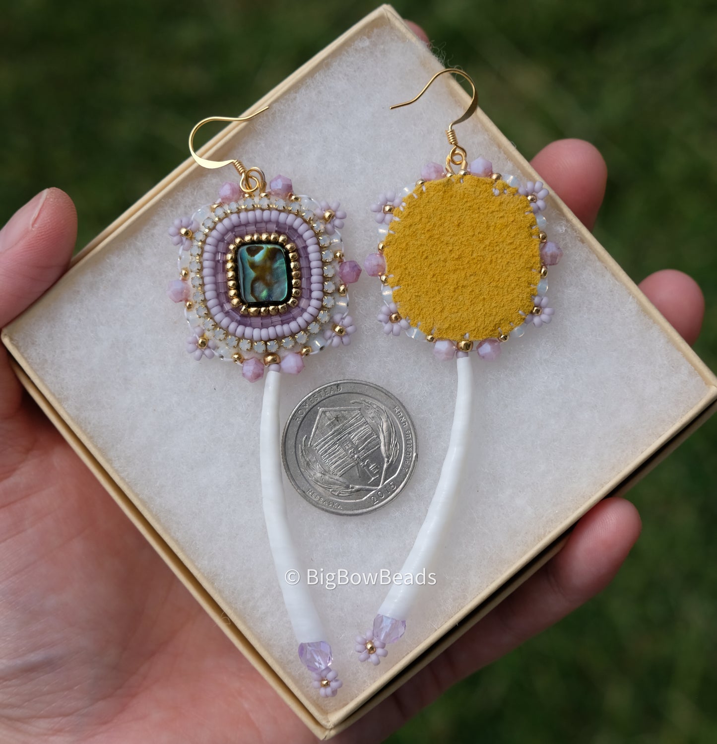 Lilac Abalone and Dentalium Earrings