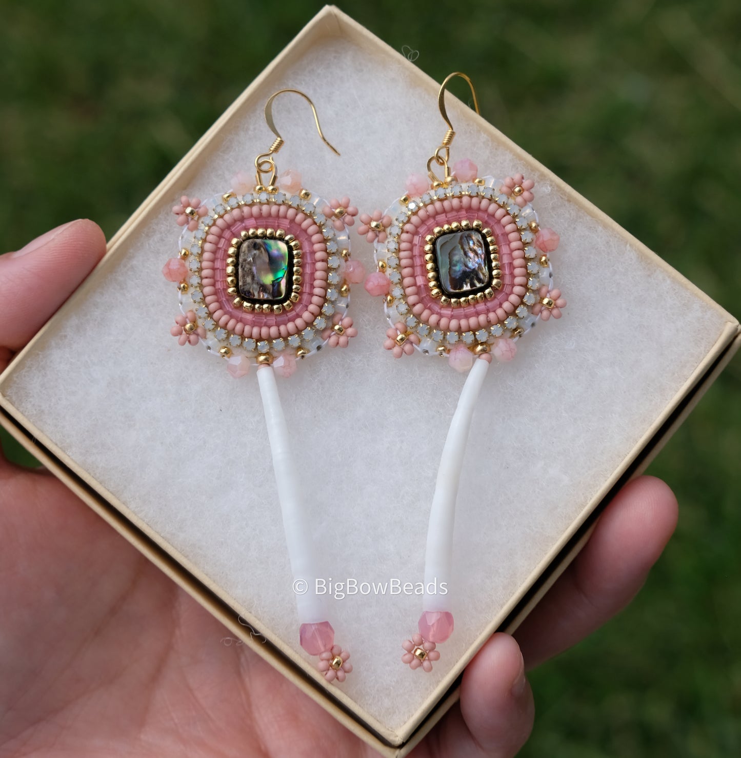 Dusty Pink Abalone and Dentalium Earrings