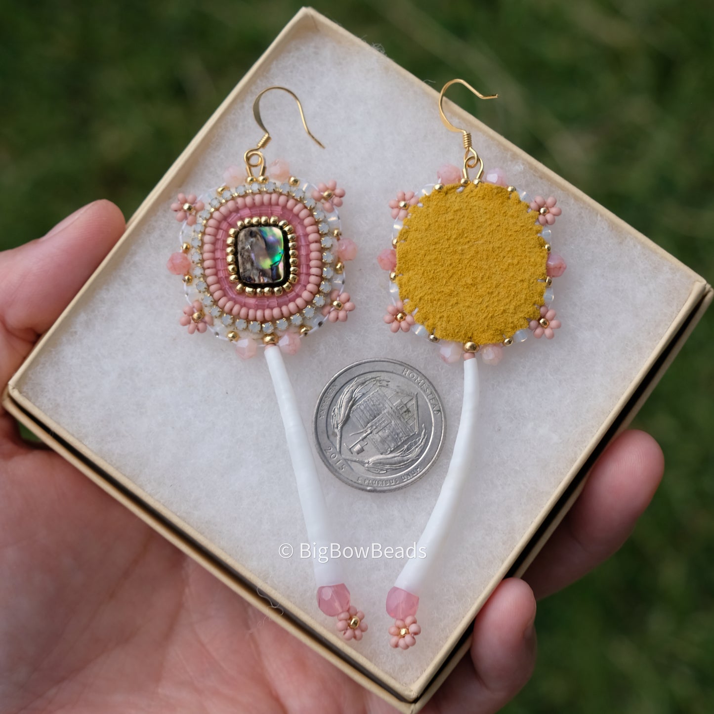 Dusty Pink Abalone and Dentalium Earrings