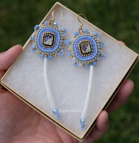 Light Periwinkle Abalone and Dentalium Earrings