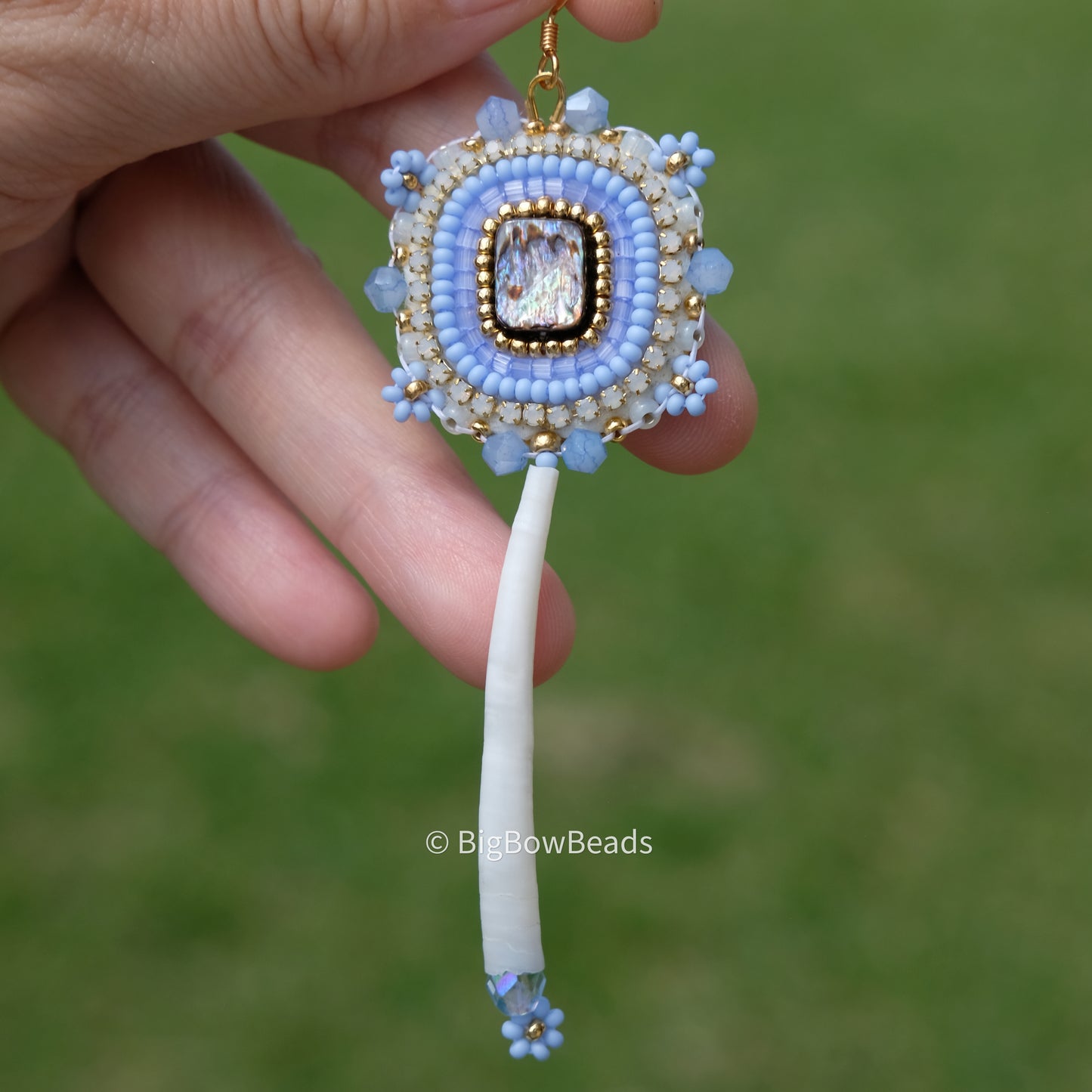 Light Periwinkle Abalone and Dentalium Earrings