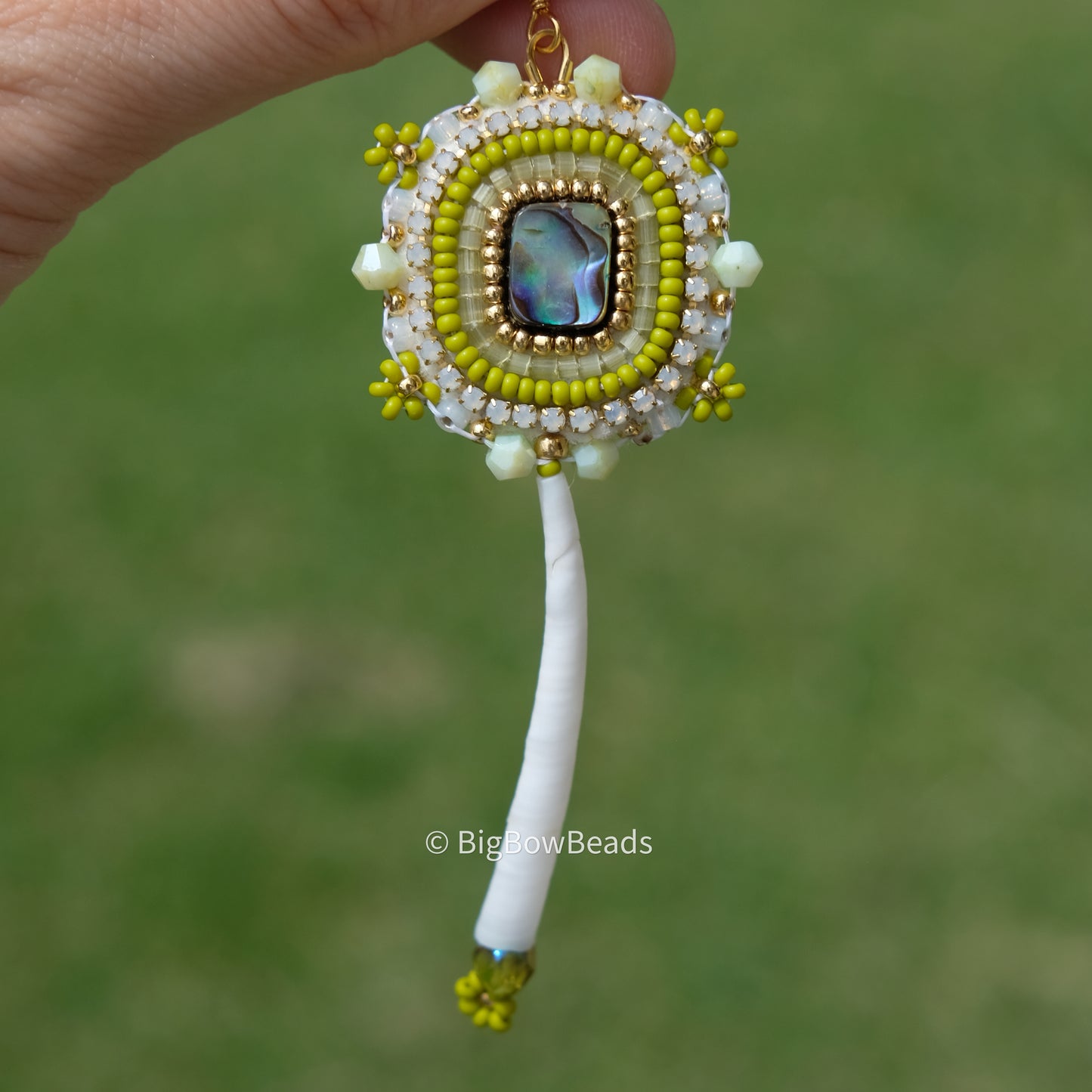 Olive Green Abalone and Dentalium Earrings