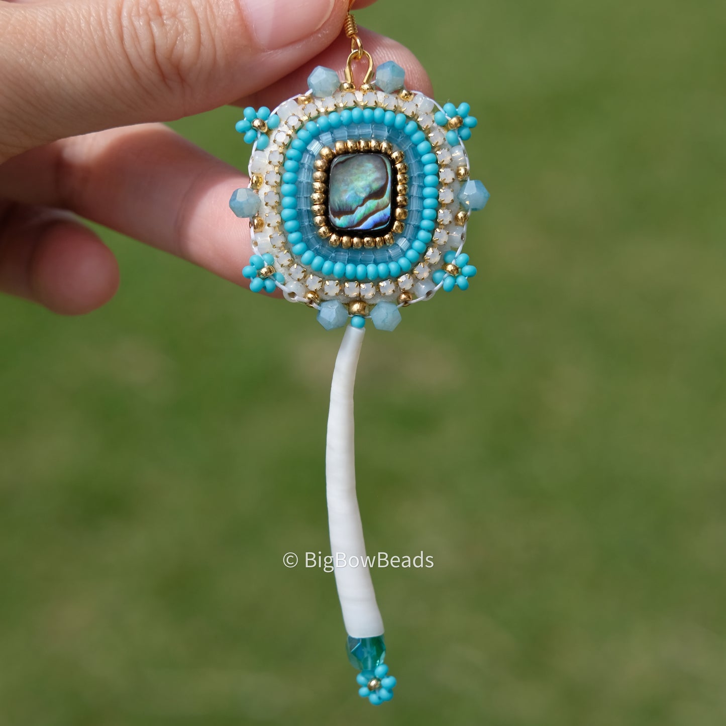 Teal Blue Abalone and Dentalium Earrings