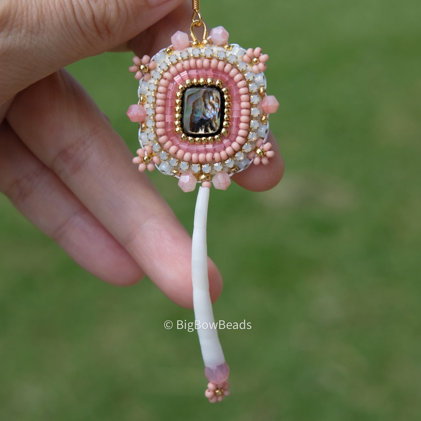 Dusty Pink Abalone and Dentalium Earrings
