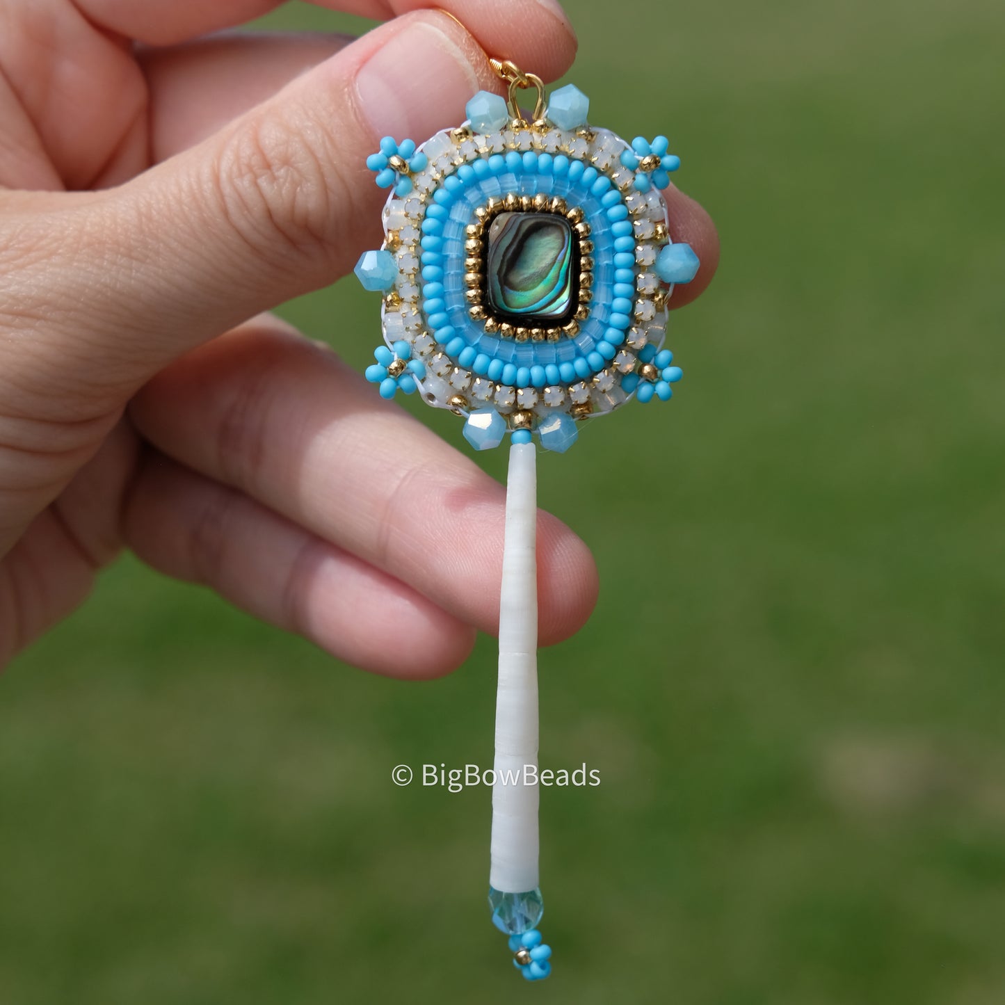 Sky Blue Abalone and Dentalium Earrings