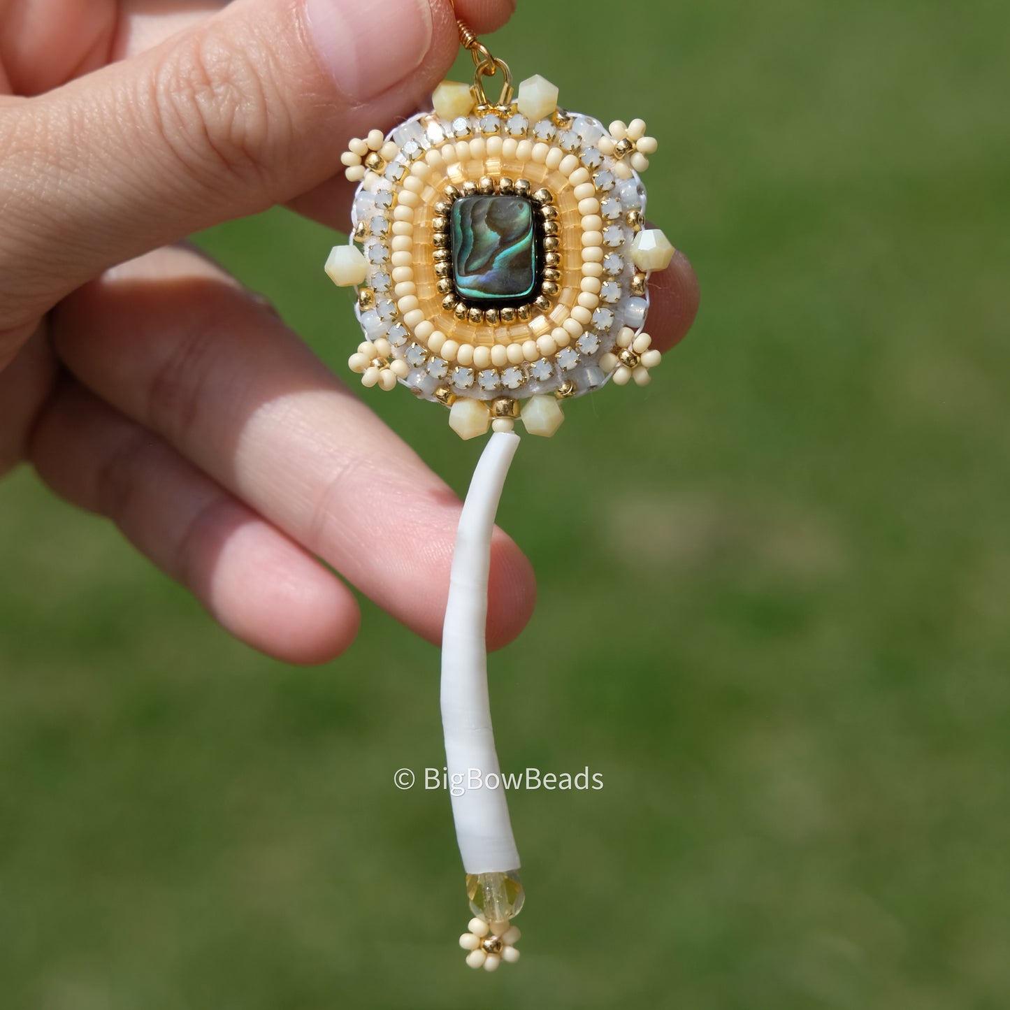 Cream Yellow Abalone and Dentalium Earrings